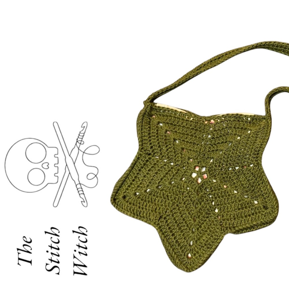 Green Star Shaped Crocheted Crossbody Bag - Picture 3 of 7